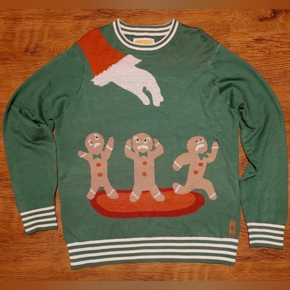 Ugly Christmas Sweater Tipsy Elves Santa Claus Gingerbread Man cookies shirt XL - Picture 1 of 7